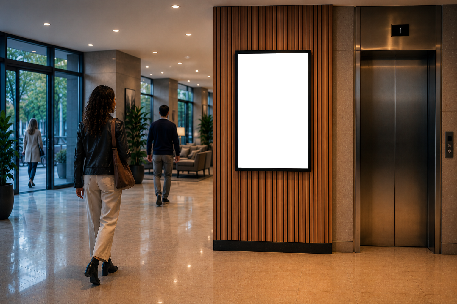 Lobby con pantalla digital